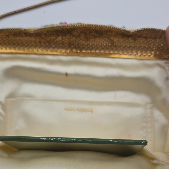 Vintage Ivory Beaded Handbag Embroidered Rose Floral Envelope Clutch French - Picture 7 of 16